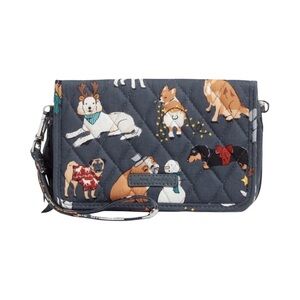 VERA BRADLEY RFID 3 in 1 CROSSBODY Wristlet Bag Purse with HOLIDAY DOGS Pattern